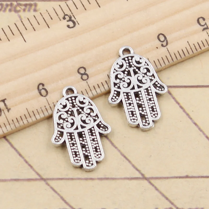 20pcs Charms Fatima Hand Hamsa Palm Protection  20x14mm Tibetan Bronze Silver Color Pendants Antique Making DIY Handmade Craft