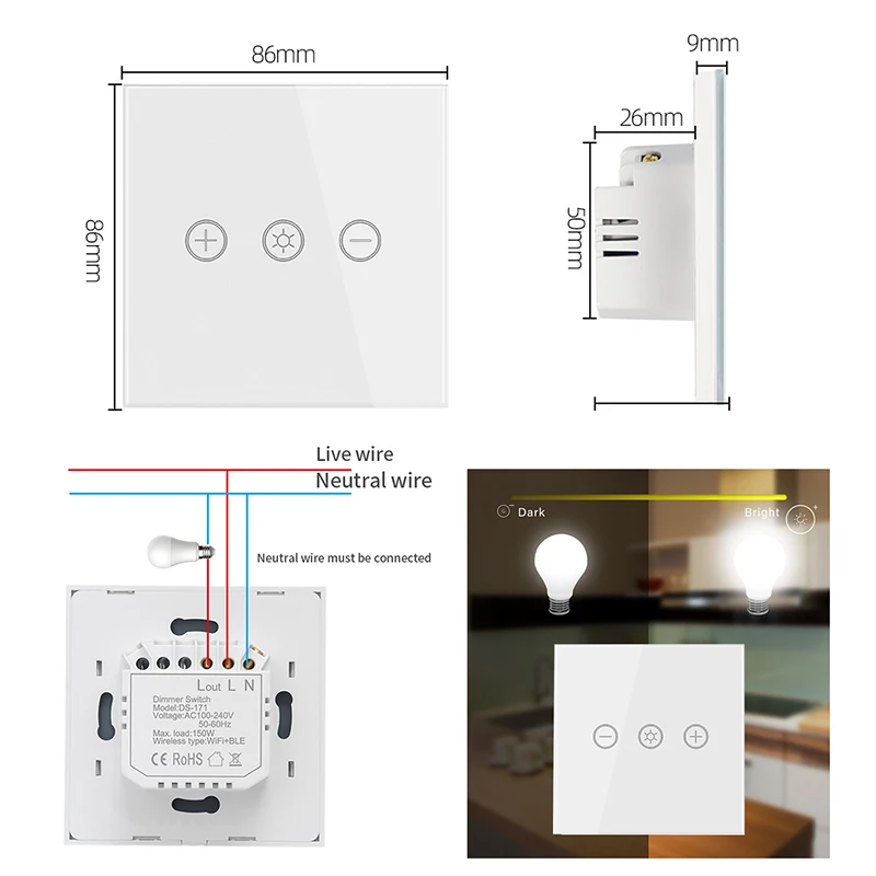 Wifi Tuya Smart Light Dimmer Switch EU Standard 110V 240V Wall Touch Switch Timer Voice Remote Control with Alexa Google Home