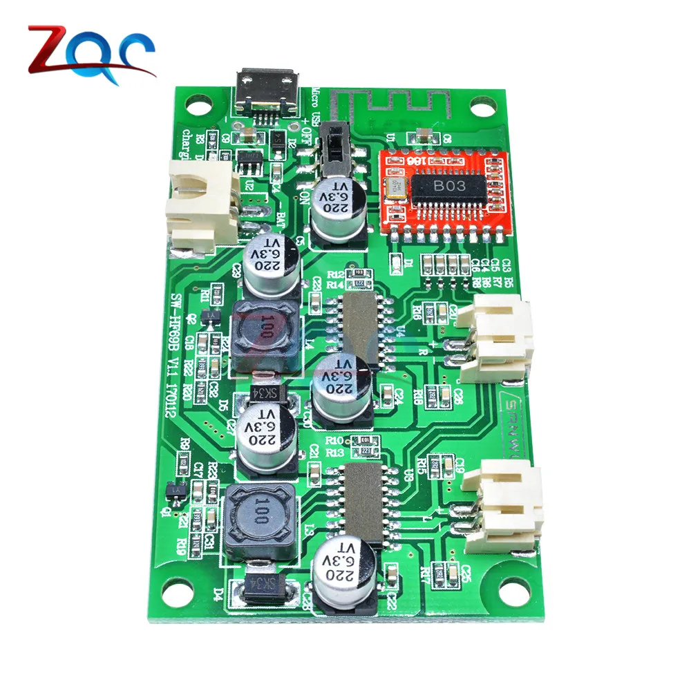 Imagem -05 - Placa do Amplificador de Potência Bluetooth com Gerenciamento de Carga Bateria de Lítio 2x6w dc 5v 3.7v Hf69b 4o 6o 8o