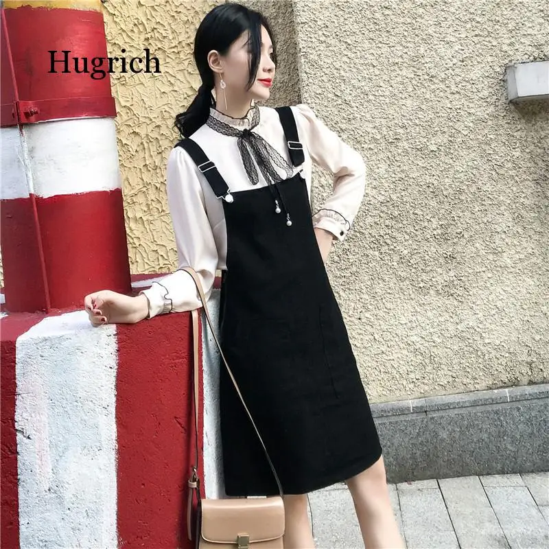 Fashion New Black Suspender Denim Dress Women's Casual Strap Skirt for Autumn 2021