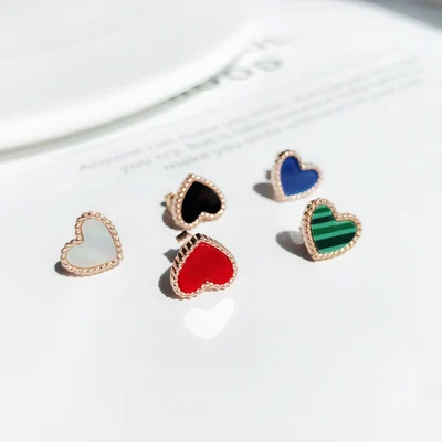 YUN RUO Rose Gold Color Simplify Red Heart Stud Earring Woman Titanium Steel Fashion Jewelry Birthday Gift No Fade Drop Shipping