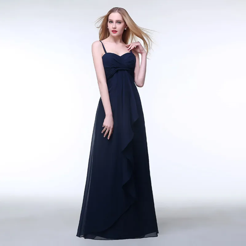 Dard Blue  A Line  Bridesmaid Dress Spaghetti Dresses Ladies Floor Length Chiffon Formal Evening Prom Dresses