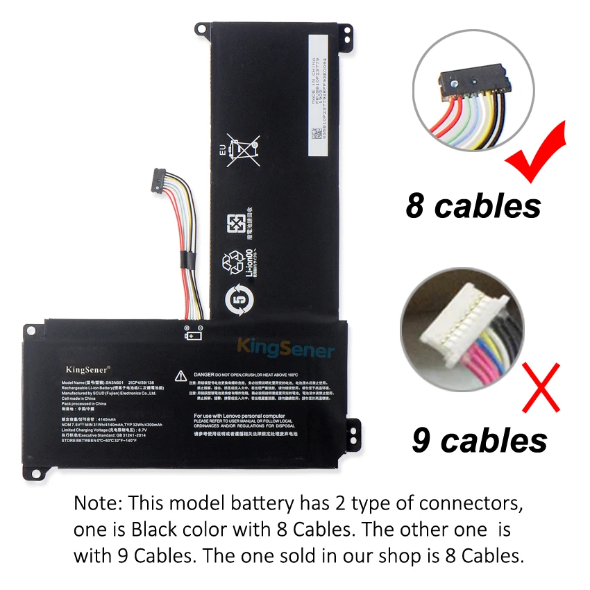 KingSener 0813007 Laptop Battery For Lenovo Ideapad 120S 120S-14IAP S130-14IGM 11IGM 5B10P23779 2ICP4/59/138 SN3N001 4300mAh