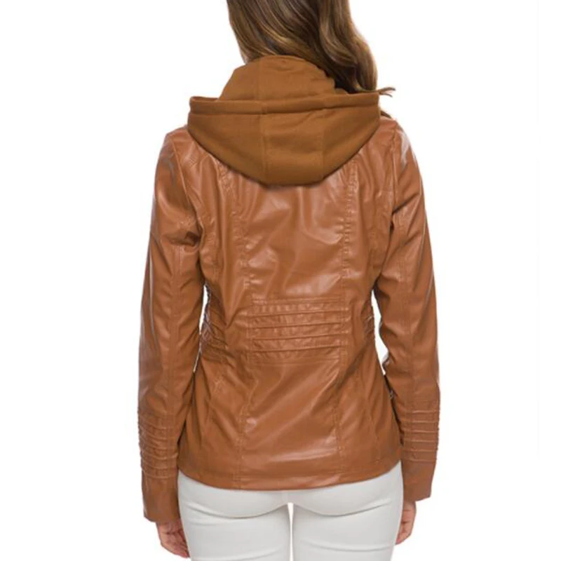 Customizable Hooded Leather Jacket Autumn Winter women's with zipper leather jacket short PU jacket coat Suit Jackets