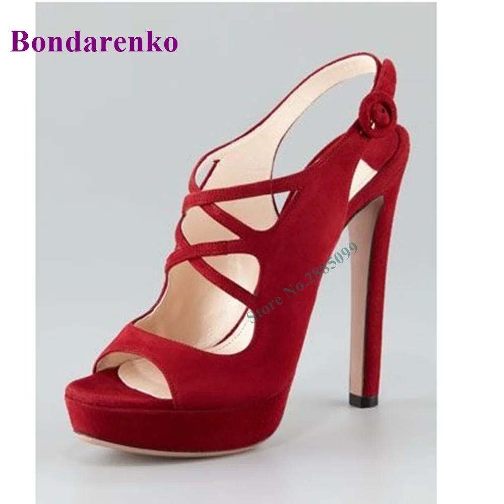 Suede Solid Cross Tied Ankle Sandals Open Toe Stock High Heel Buckle Straps Platform Sandals Shoe Sexy Summer Party Dress Sandal