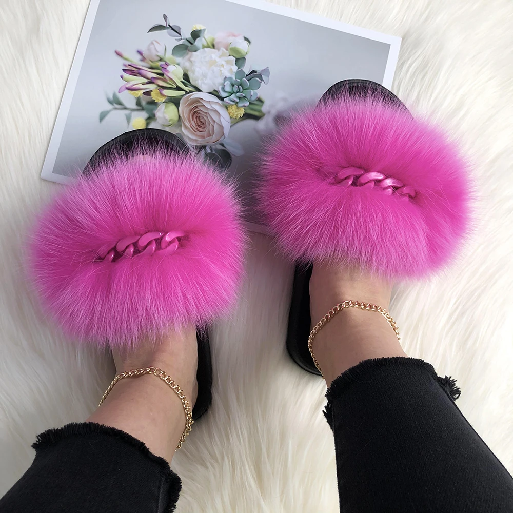 Summer Slides Ladies Slippers Fluffy Eva Fox Fur Slides Flip Flops Platform Jelly Sandals Hot Sale 2021 Slippers Women Ladies