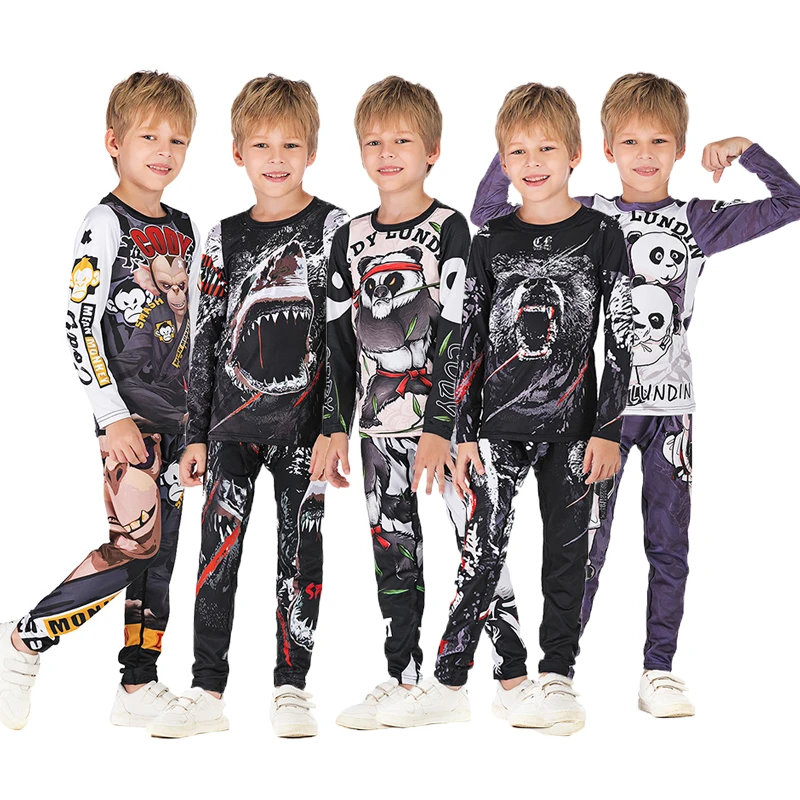 

Kid's Gym MMA Boxing Jerseys Baby Boys Compression Sport Set Rashguard Kickboxing Tight Trousers Children BJJ Sportsuit Clothes