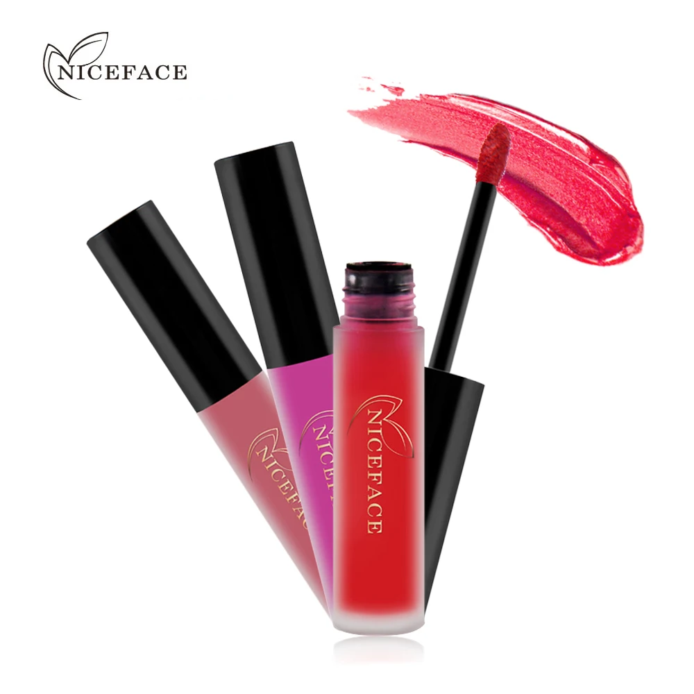 NICEFACE brillo de labios impermeable terciopelo desnudo mate lápiz labial líquido púrpura negro rojo tinte de labios pigmento de larga duración para maquillaje de labios