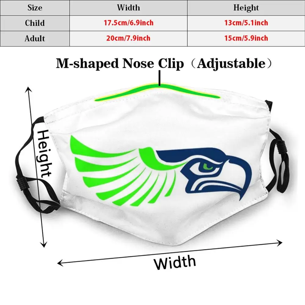 Seahawks Face Mask Print Washable Filter Anti Dust Mouth Mask Seahawks Seattle Football Wilmington College Green North Carolina