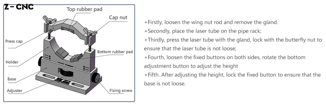 Z-CNC New Co2 Laser Tube Holder D50-80mm Support Mount Adjustable for 50-180W Plastic Bracket