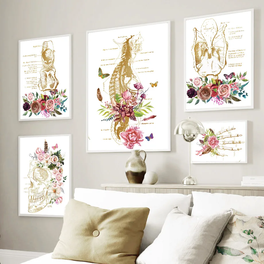 Throat Hand Skull Spine Skeleton Anatomy Educate Wall Art Canvas Painting Posters And Prints Wall Pictures For Doctor Room Decor