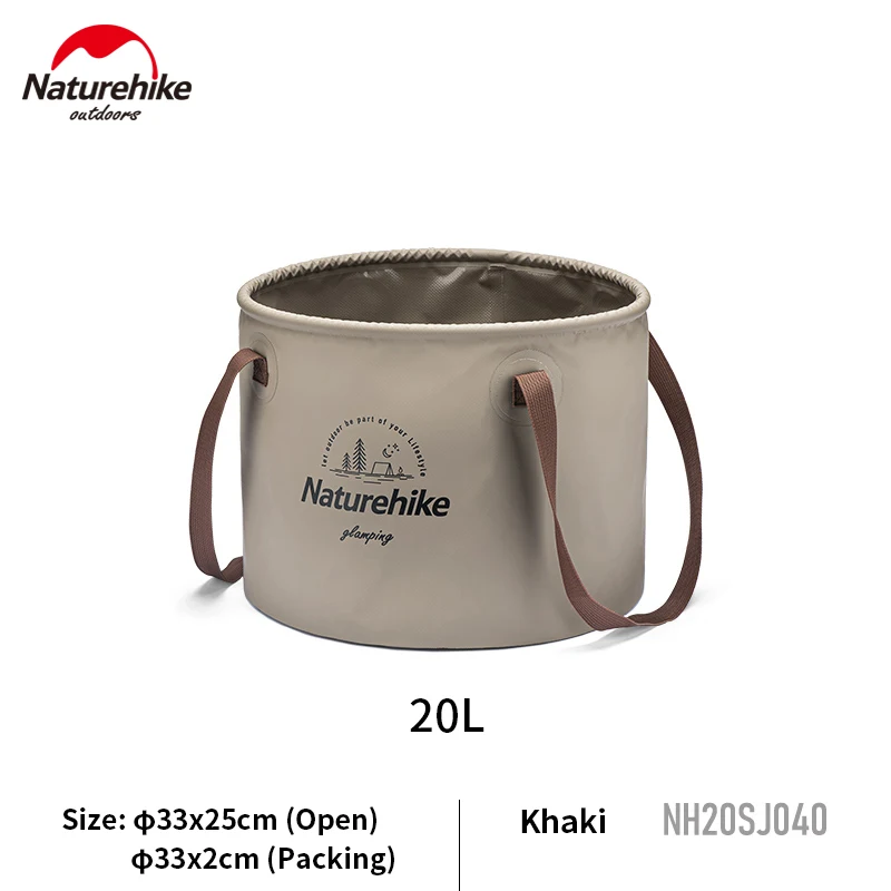 Naturehike 10L/20L Outdoor Folding Round Bucket PVC Mesh Cloth Camping Fishing Travel Portable Water Basin Food Storage Barrel