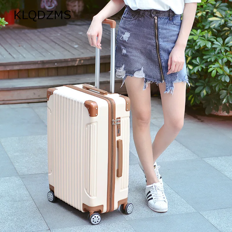 KLQDZMS 20’’22’’24’’26 Inch ABS Women\'s Personalized Trolley Luggage Bag Fashion Wheeled Suitcase Set Trolley College Style Hot