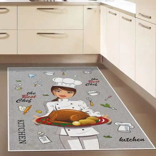 Halıdepo Modern Kitchen Cook Design Slim Machine Washable Carpet Anti-Slip Soles