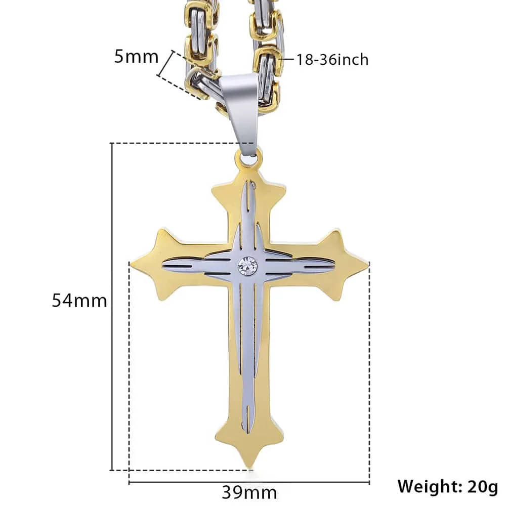 Cross Pendant Necklaces for Men Stainless Steel Gold Color Black Silver color Byzantine Chain Necklace Hip Hop Male Jewelry Gift