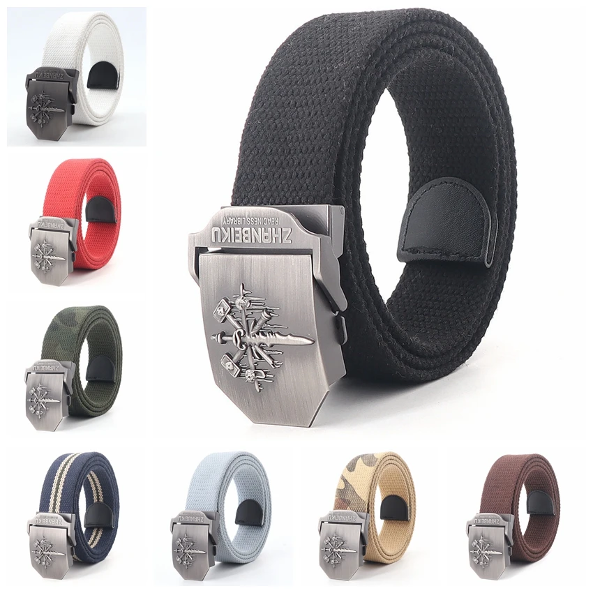 Belt For Jeans Plus Size Automatic Buckle Canvas Cowboy Women Ladies Belts Waistband White Black Red Male Waist Skull Belt