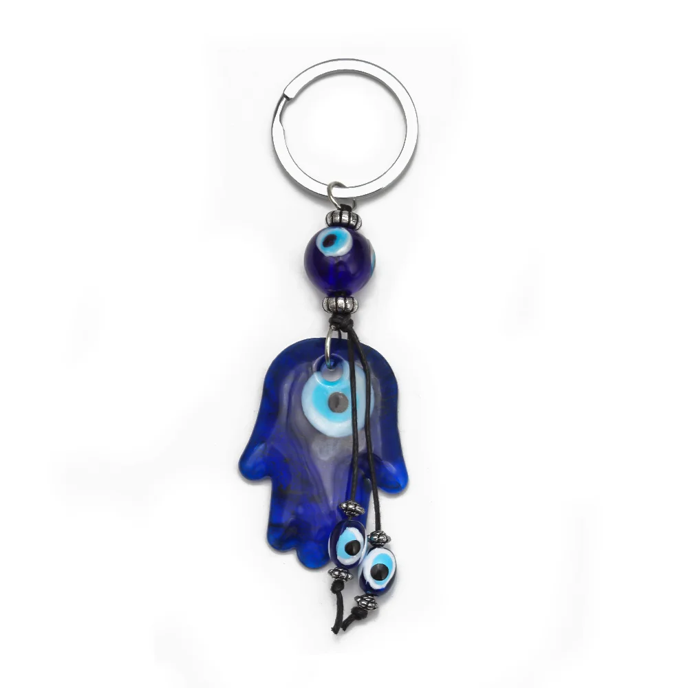 Lucky Eye Glass Hasma Hand Keychain Turkish Evil Eye Charms Keychain Car Keychain For Women Men