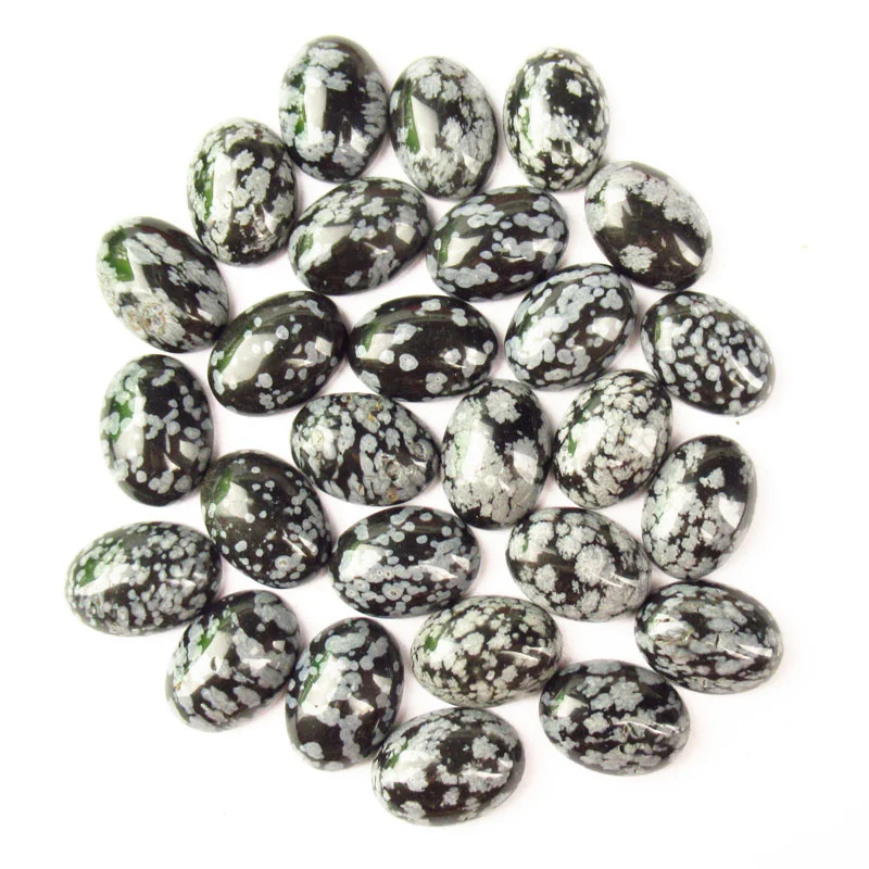 

10Pcs 18x13x5mm Wholesale High Quality Snowflake Obsidian Oval Cab Cabochon for Diy Making Jewelry Accessories Wholesale