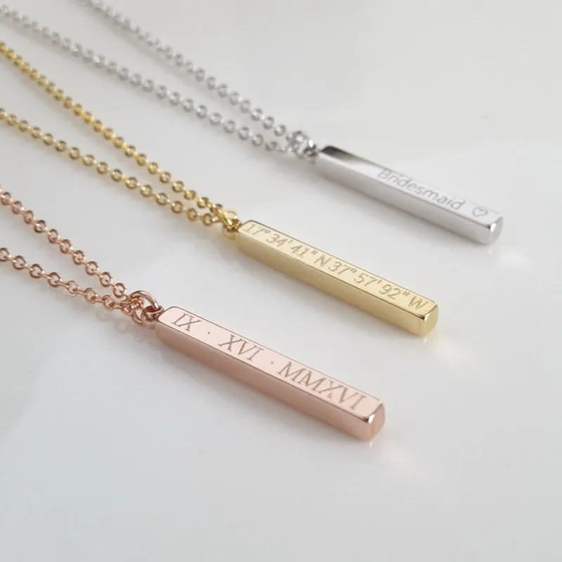 

Personalized Vertical Bar Necklace Four Sided Vertical Necklace Bridesmaid Gift Christmas Birthday Gift for Her 3D Necklace