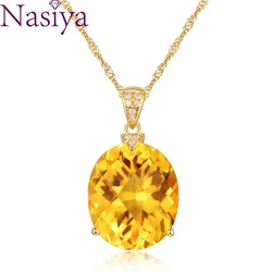 Luxury Silver S925 Pendant Necklace For Women Fine Jewelry Yellow Citrine Chain Wedding Engagement Party Valentine gift