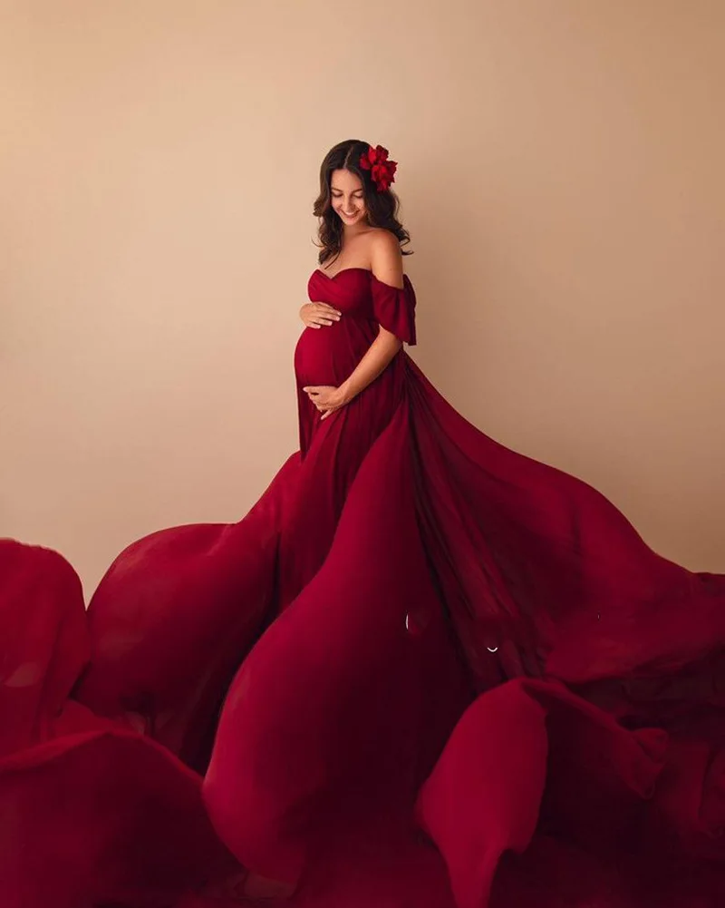 Long Maternity Dress For Photoshoot Custom made Off Shoulder Plus Size Pregnancy Dress Europe And America In Summer