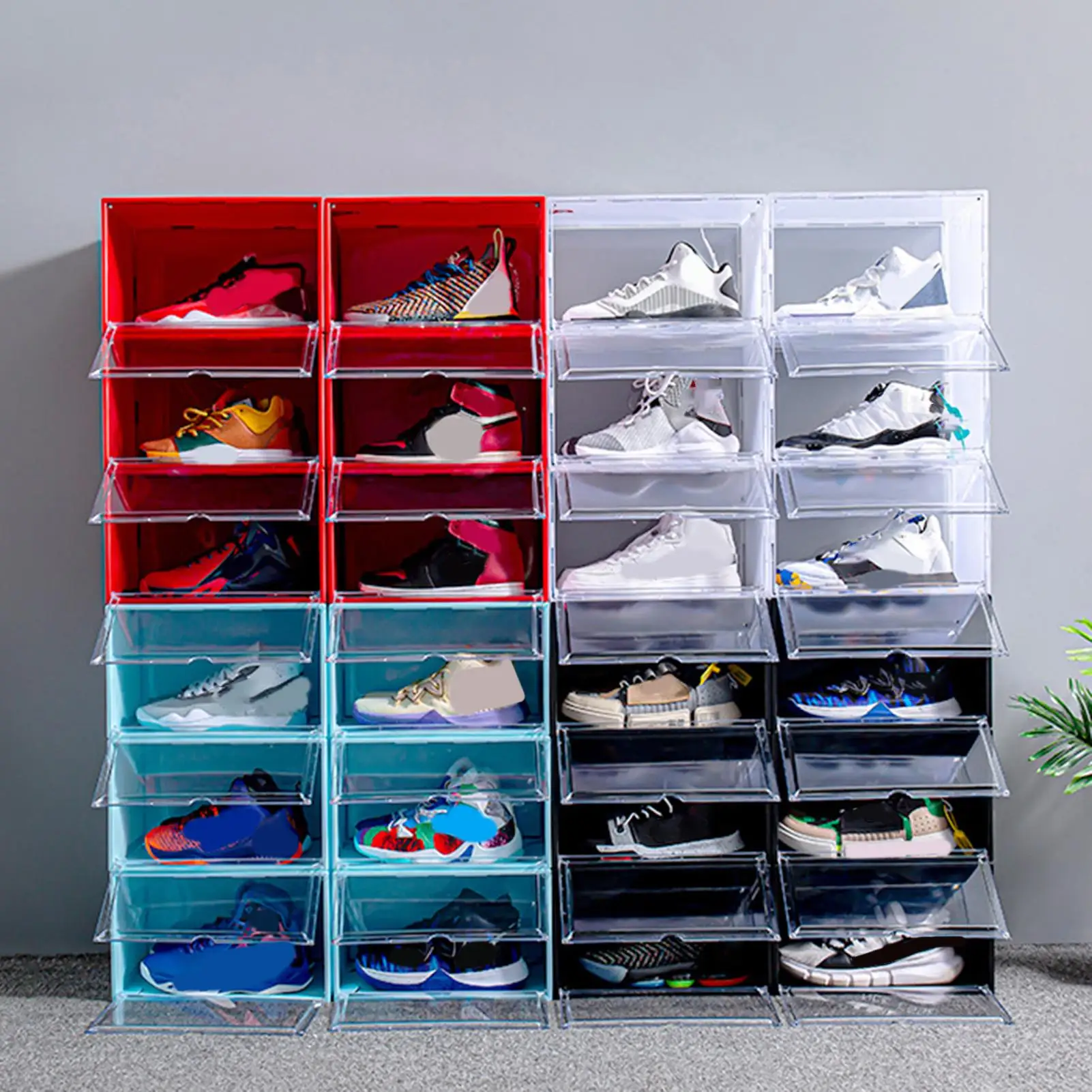 Foldable Transparent Shoes Box Plastic Storage Shoes Organizers Drawer Case Shelf Stackable Shoes Cabinet Display Boxes Shoebox