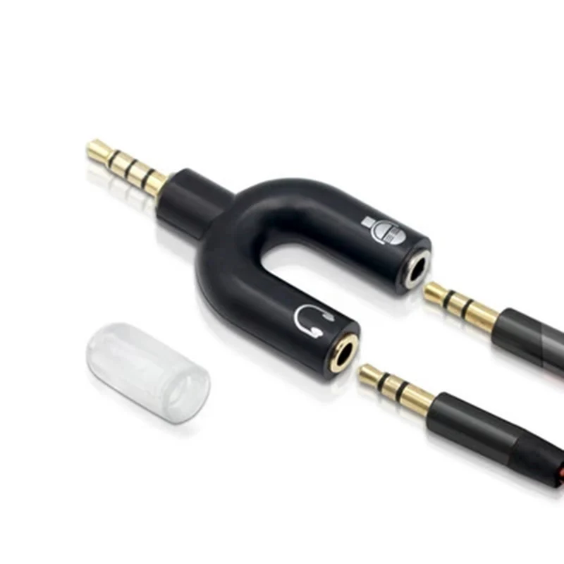 3.5mm Splitter wtyczka Stereo w kształcie litery U stereofoniczny mikrofon Audio i słuchawki Splitter do słuchawek adaptery do smartfona MP3 MP4