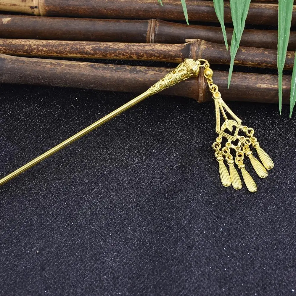 Bohemia Ethnic Vintage Gypsy Tibet Gold Color Tassel Carved Flower Chopstick Hair Sticks For Women Hair Pins Jewelry Horquillas