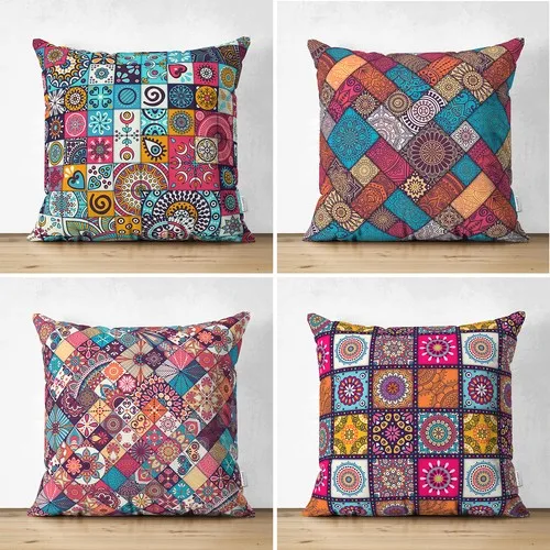 Decorative Rug Pattern 4 Pcs Double-Sided Suede Cushion Pillow decorate Case Set