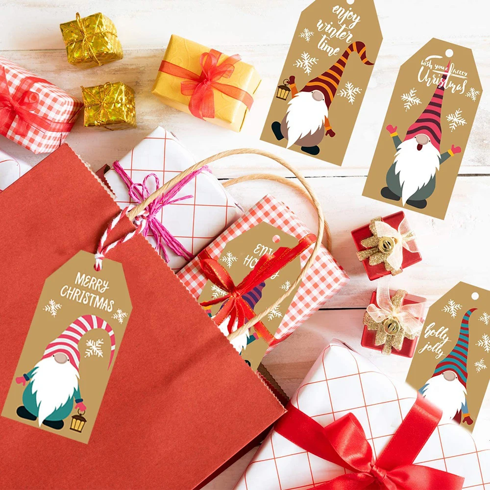 50-100 Stück Weihnachten Kraft papier Tag mit Schnüren Weihnachten Urlaub Tags Vintage gemalte Geschenk verpackung hängende Karte DIY Nachrichten karte