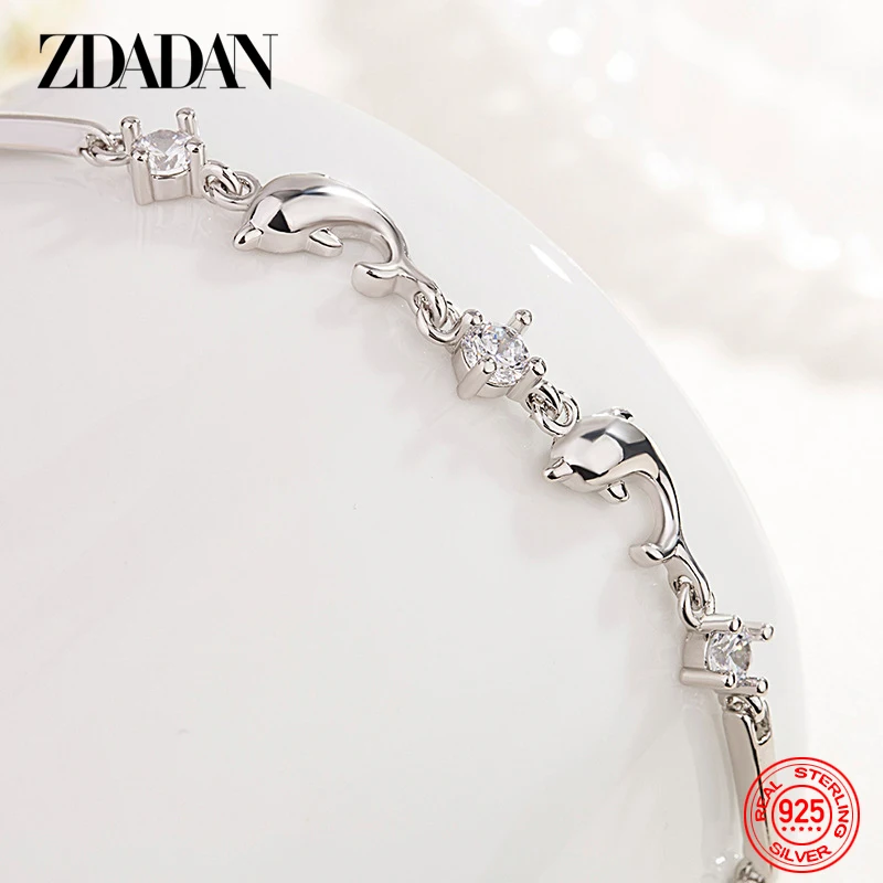 ZDADAN 925 Sterling Silver Rose Gold Dolphin Zircon Bracelet For Women Fashion Gift Wedding Jewelry