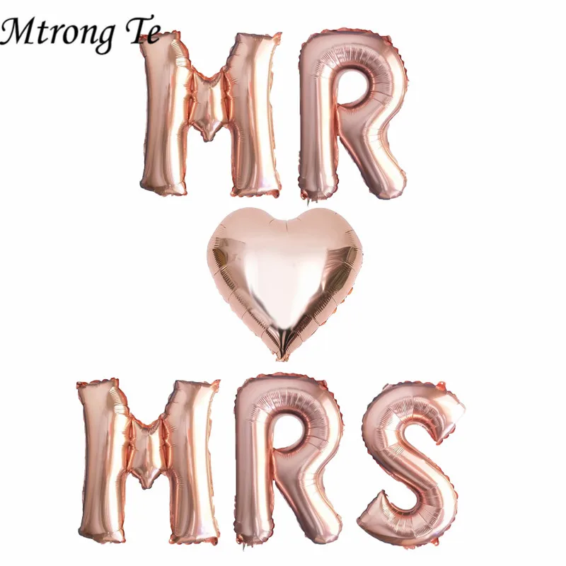 

6pcs 16inch rose gold letter balloons MR MRS heart foil balloon Wedding anniversary Valentine's day party decoration supplies