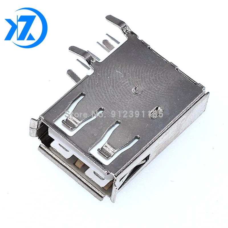 10Pcs USB Type A Female Solder Jacks Connector Side Needle 4Pin 90 Degree USB Data Interface Length 19.5mm