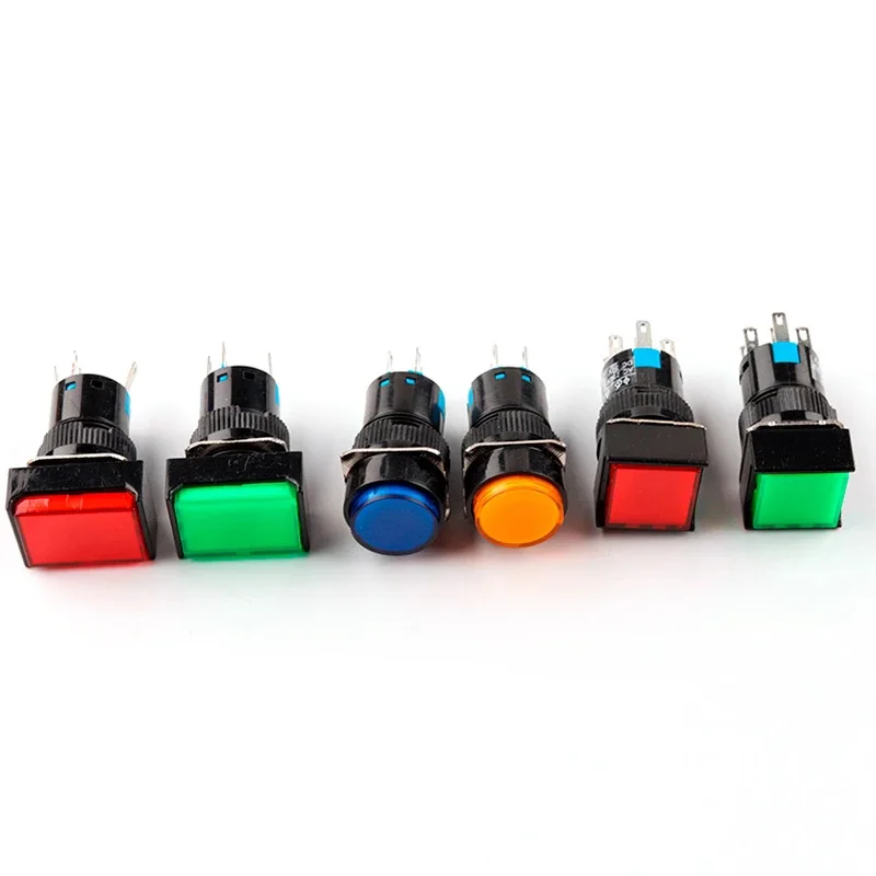 1PCS AB6 With Light 5/8 Pin Push Button Switch Small Square&Round Self-Locking Self-Reset Start Up Switch 3A/250V Power Switch