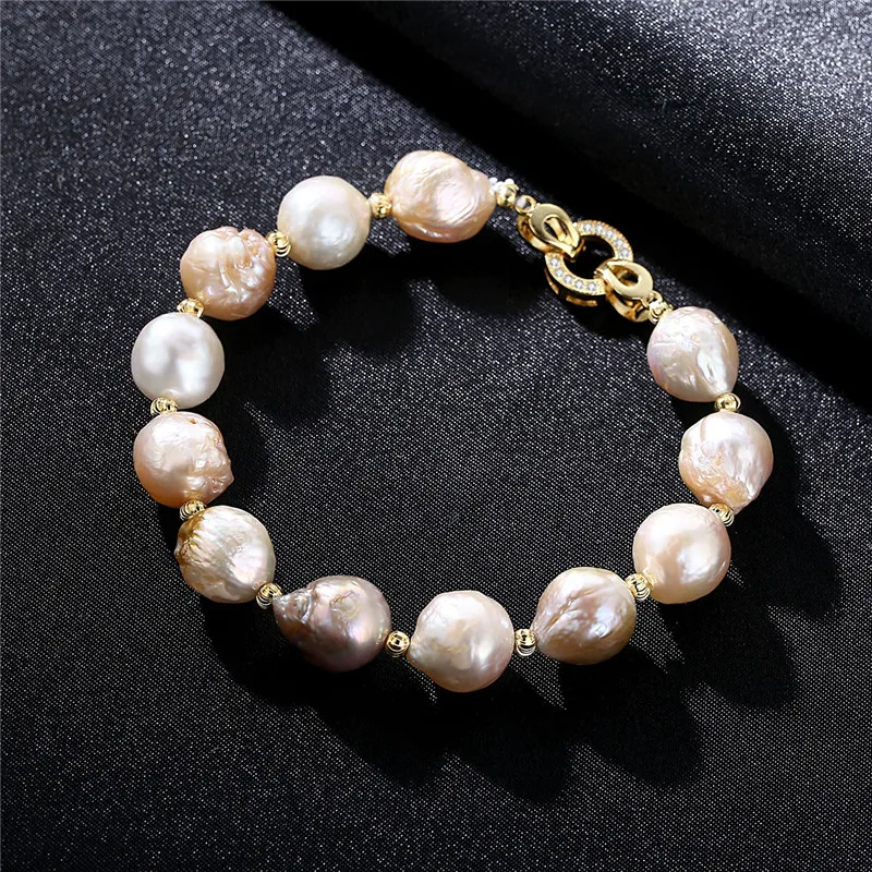 Baroque Pearl Bracelet New Simple 925 Sterling Silver Freshwater Pearl Bracelet Gold  buckle For Women Best Birthday Jewelry