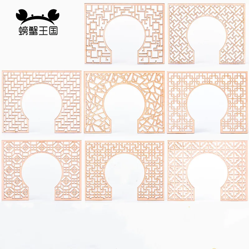 6 Stuks Chinese Stijl Meubels Houten Deur Voor Poppenhuis 1:25 Miniatuur Huis Interieur Decoratie Gesneden Houten Paneel Houten Ambacht