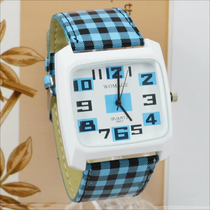 Womage Womens Watches 패션 여성 스퀘어 시계 가죽 밴드 Quartz Wratch 캐주얼 여성 시계 학생 시계 Best Gift