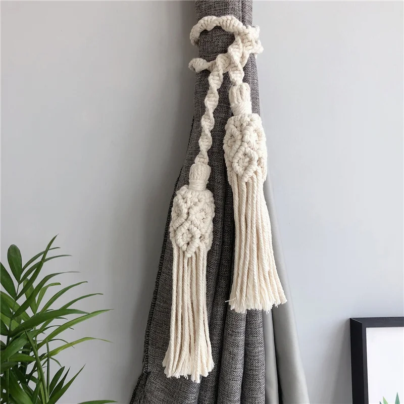 Weave Macrame Rope Knot Curtain Tiebacks Living Room Curtain Accessories Curtains Tieback Straps Tassels Hanging Ball Boho Decor