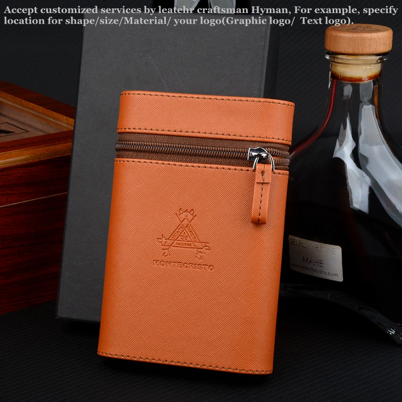 Mini Cedar Wood Lined Cigar Case, Orange Travel Cigar Case, Tobacco Tube, Leather Cigar Holder Box, Smoking Accessories