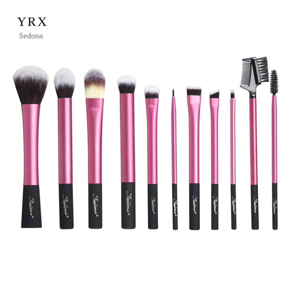 Sedona 11PCS Face Pro  Foundation Beauty Tool Cosmetics Makeup Brush Kit Pink Blush Eyeshadow Concealer Lip Maquiagem