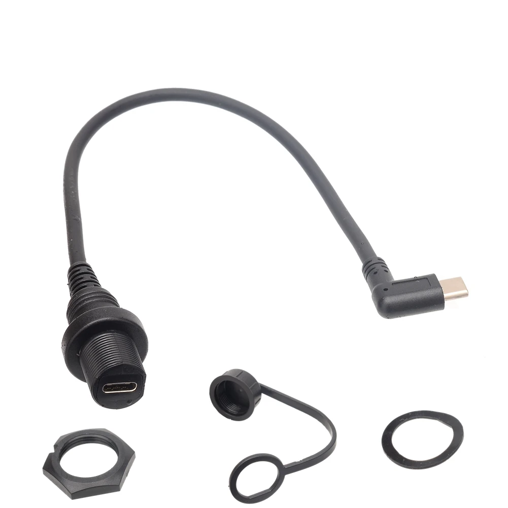 30CM USB 3.1 Type-c Male to Female AUX Flush Panel Mount Waterproof Extension Cable for Car Truck Boat Motorcycle Dashboard