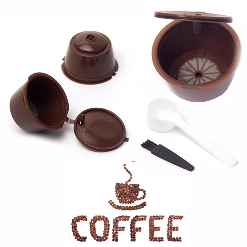 3pcs Reusable Coffee Capsule Filter Cup for Nescafe Dolce Gusto Refillable Caps Spoon Brush Filters Baskets Pod Soft Taste Sweet