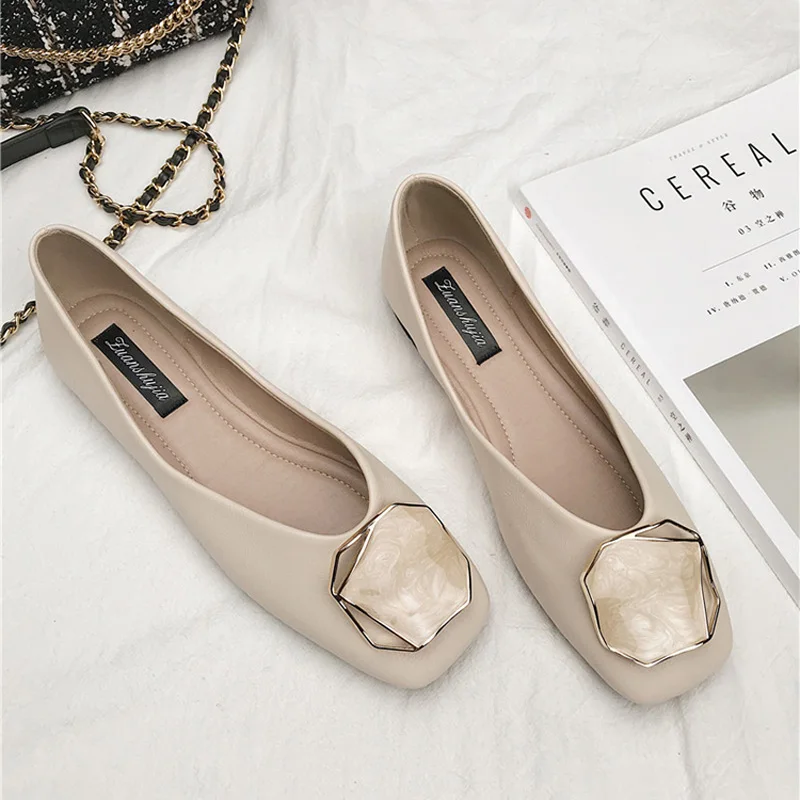 2021 Spring New Women Flats Summer Flat Bottom Casual Shoes Solid Color Lady Working Shoes 31 32 33 43 44 45 46 Big Size Apricot