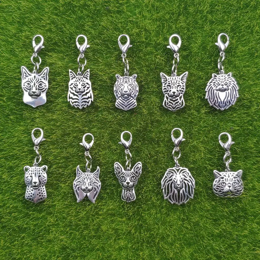 Sphynx Siamese Persian Bengal Lynx Tiger Lion Cheetah Cat Animal Keychain Key Ring Pet Retro Silver Plated Gift