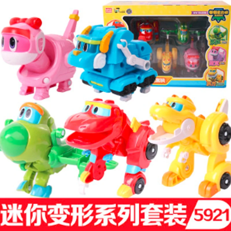 Mini Deformation Gogo Dino Explorers REX Transformation Car Airplane Motorboat Crane Gogo Dinosaur Toys For Children