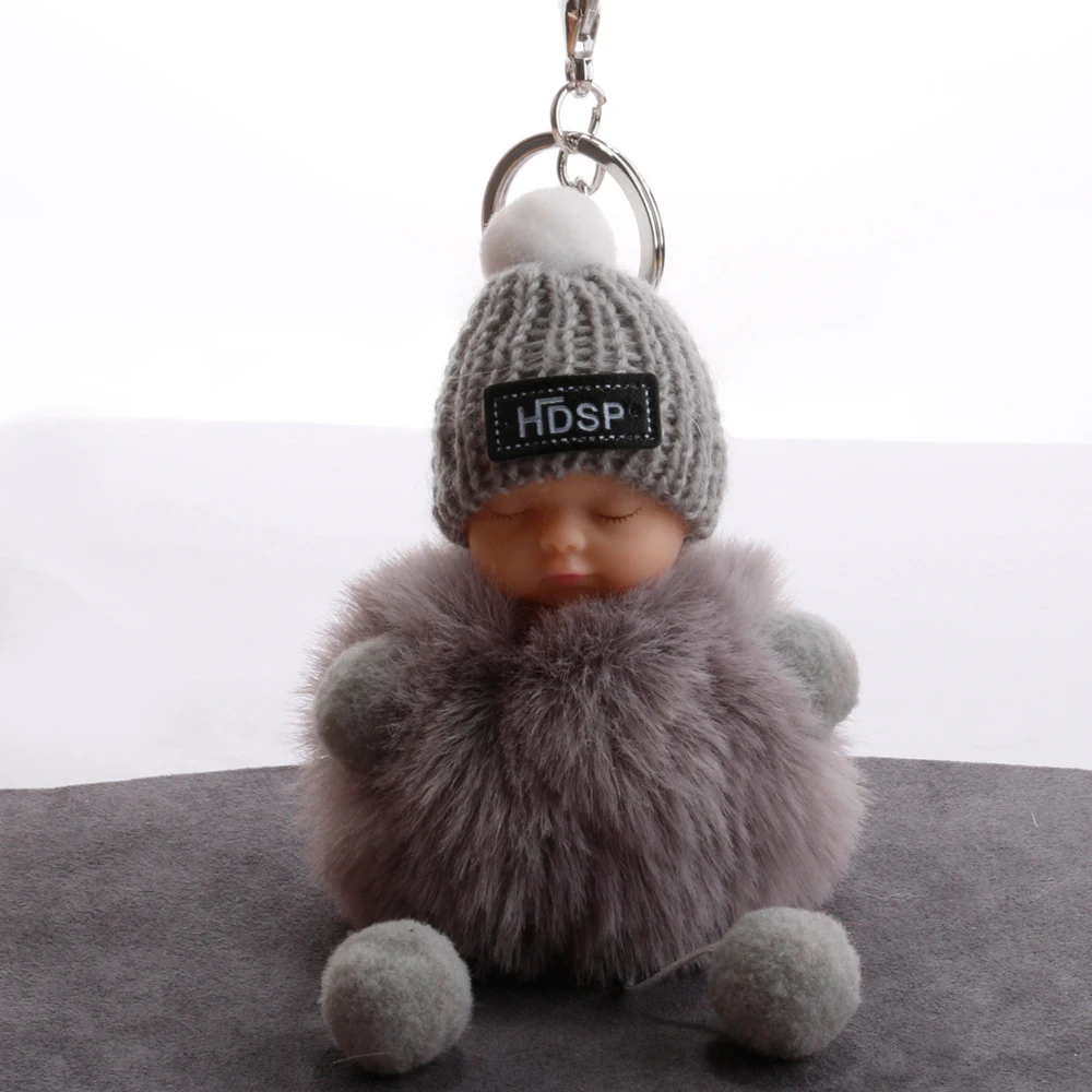 Cute Cartoon Sleeping Doll Keychain Fur Ball Plush KeyChain Keyring Women Handbag Car Key Holder Bag Pendant Toys for Kids Gift