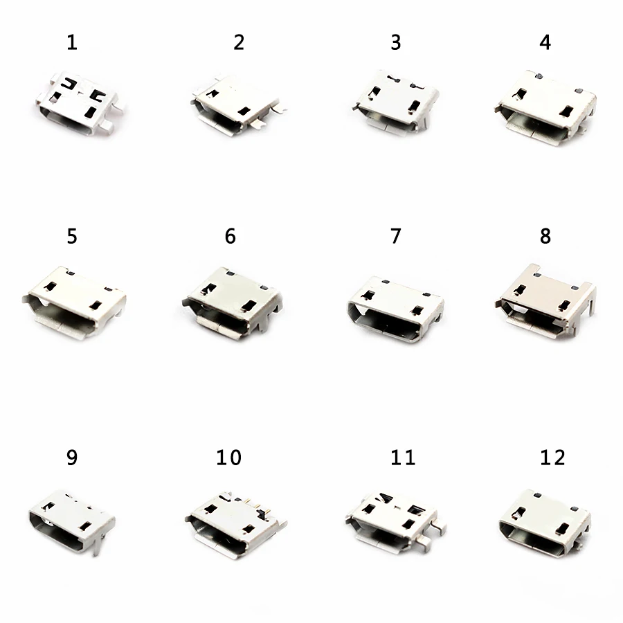 60PCS/Set Cell Phone Charging Connector Micro USB Connect DIP 5PIN Jack USB Socket 12 Model For MP3/4 Huawei Samsung SMD Kit