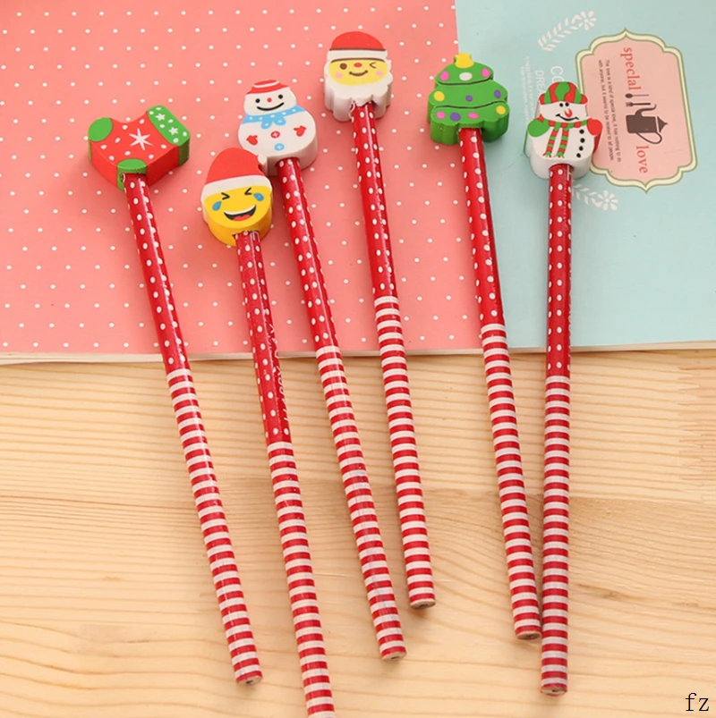 400 Pcs Wooden Pencil Rubber Merry Christmas Gift for Kids Santa Tree Deer Pencils Office School Supplies