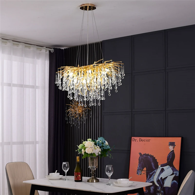 

Nordic Branch Crystal Chandeliers Loft Pendant Lamps Bedroom for Living Room Villa Indoor Decor Restaurant Chandelier Lighting