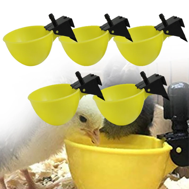 

5Pcs Plastic Chicken Drinking Bowls with Tee 6mm Poultry Water Drinker Cups Automatic Chicken Waterer for Chicks Quail Birds